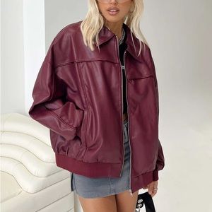 Goldsmith Faux Leather Bomber Jacket Burgundy